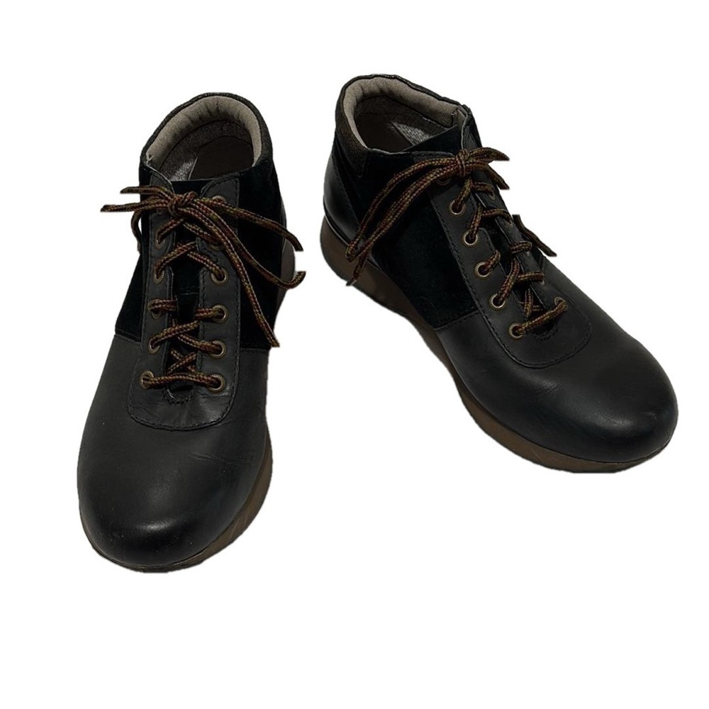 Dansko Ginny Ankle Boots, Size US-8 EUR-38, Black & Gray Leather & Suede